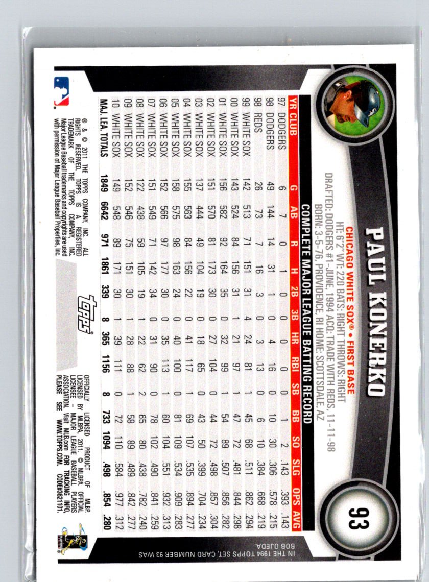2011 Topps #93 Paul Konerko Black Border F39