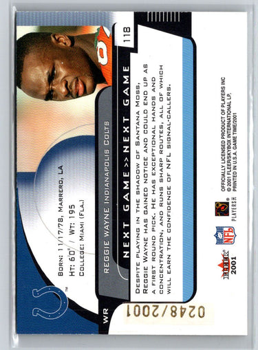 2001 Fleer Game Time #118 Reggie Wayne #/2001 F40