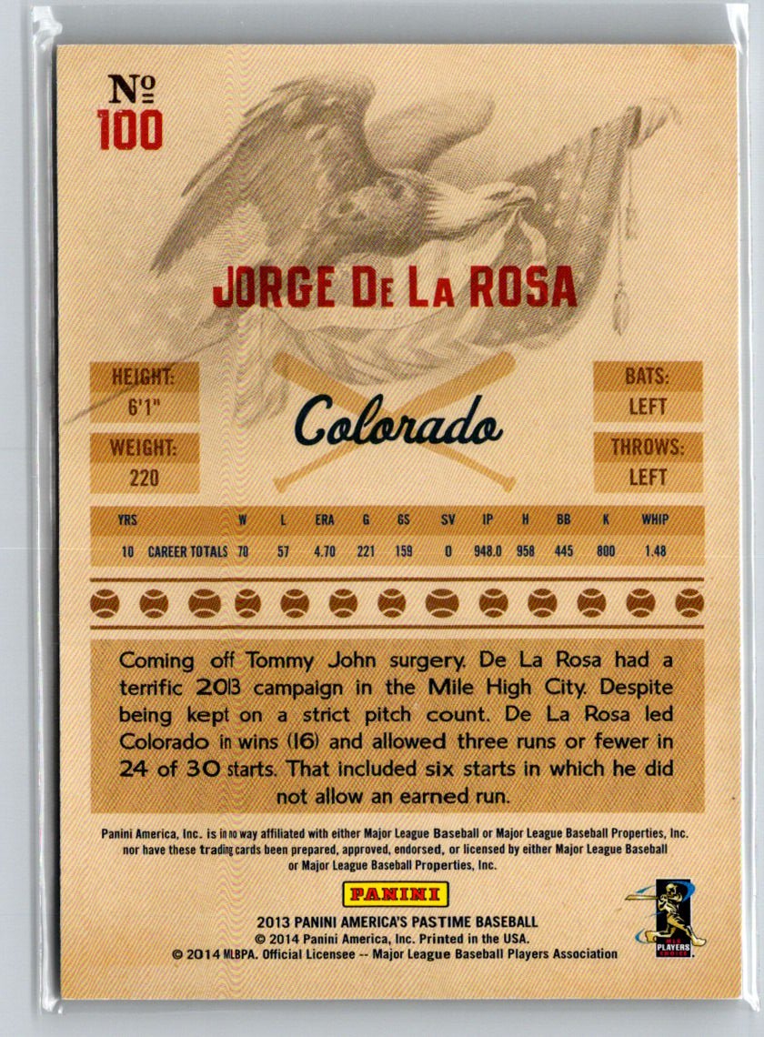 2013 Panini America's Pastime #100 Jorge De La Rosa Gold #/25 F41