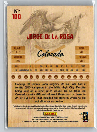 2013 Panini America's Pastime #100 Jorge De La Rosa Gold #/25 F41