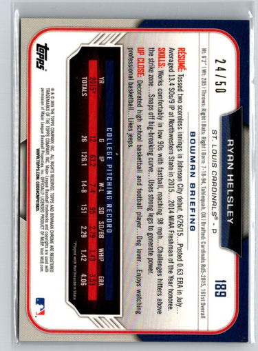 2015 Bowman Draft #189 Ryan Helsley Chrome Gold Refractors #/50 F41