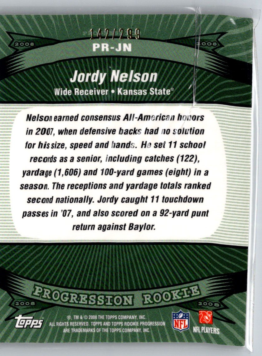 2008 Topps Rookie Progression #PR-JN Jordy Nelson Rookies Silver #/299 F41