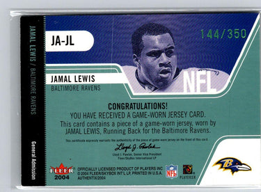 2004 Fleer Authentix #JA-JL Jamal Lewis Jersey Authentix  #/350 F41