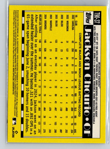 2025 Topps #T90-37 Jackson Chourio 1990 Topps Baseball 35th Anniversary G01