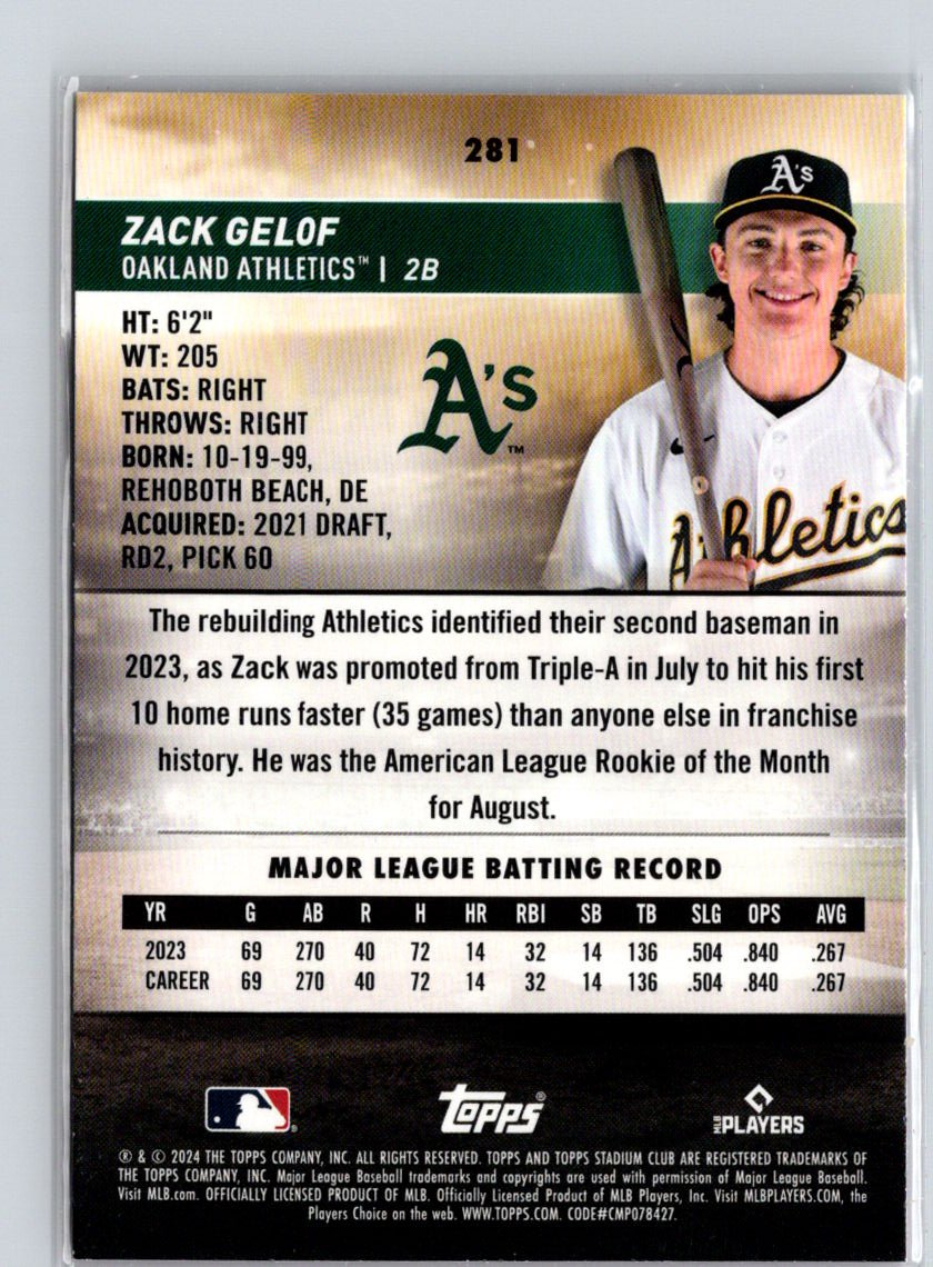2024 Stadium Club #281 Zack Gelof Pink Foil G02