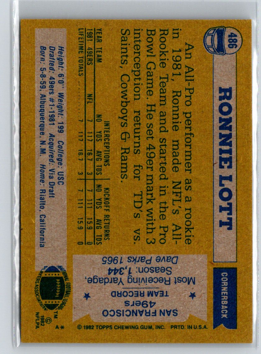 1982 Topps #486 Ronnie Lott G02