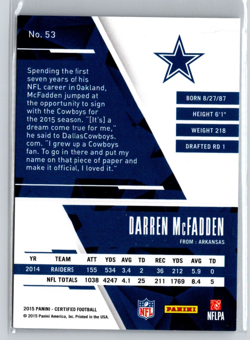 2015 Panini Certified #53 Darren McFadden Mirror Blue #/50 G02