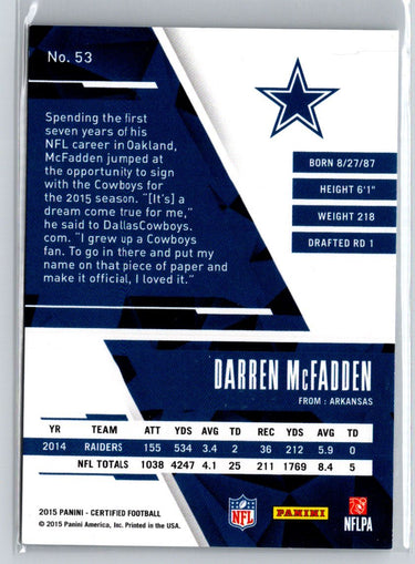 2015 Panini Certified #53 Darren McFadden Mirror Blue #/50 G02