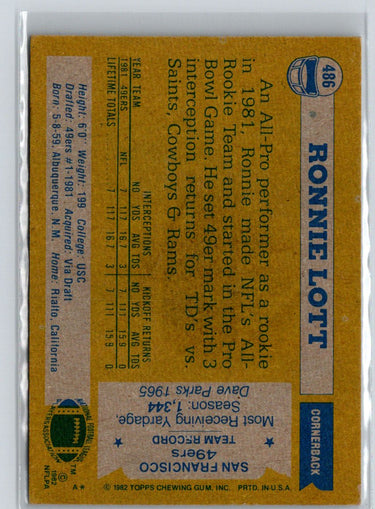 1982 Topps #486 Ronnie Lott G03