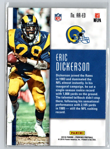 2016 Panini Phoenix #AR-ED Eric Dickerson Adrenaline Rush Yellow #/99 G04