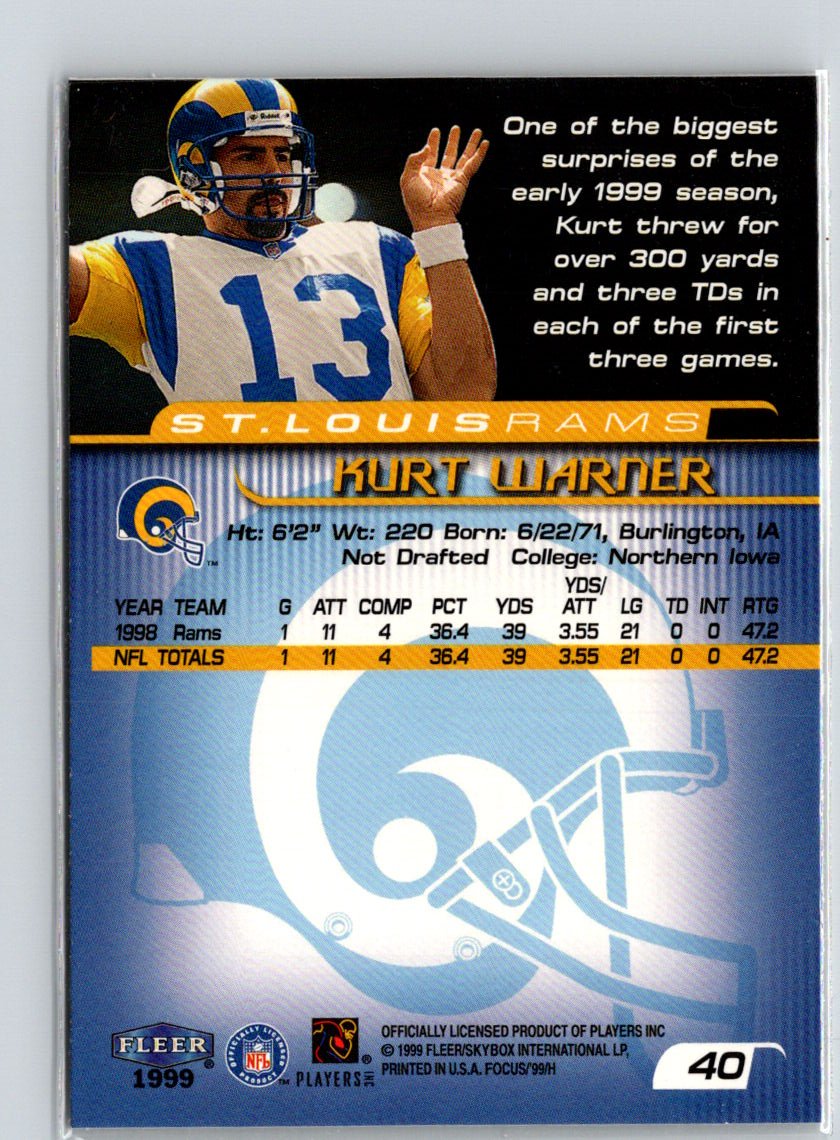 1999 Fleer Focus #40 Kurt Warner G04