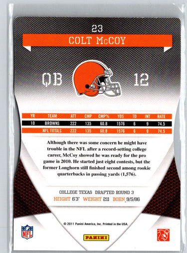 2011 Donruss Elite #23 Colt McCoy Status Black #/24 G04