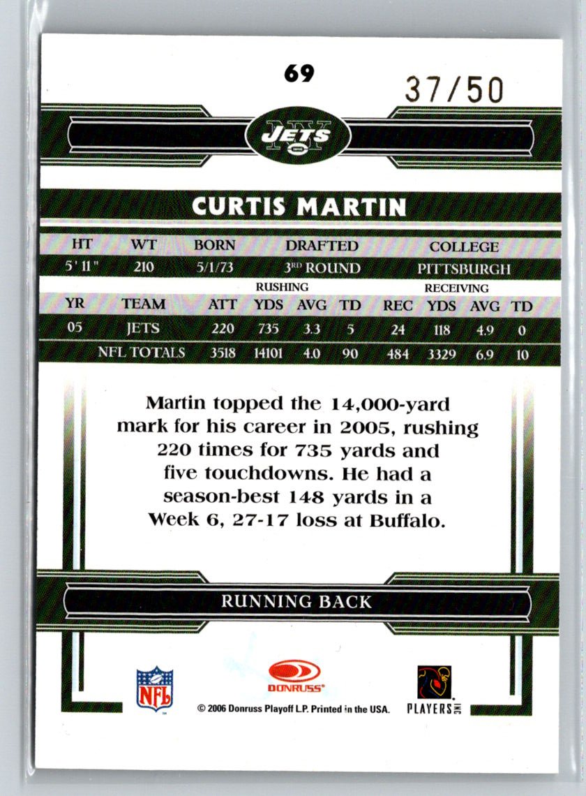 2006 Donruss Threads #69 Curtis Martin Gold Holofoil #/50 G06