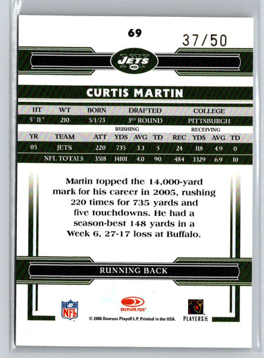 2006 Donruss Threads #69 Curtis Martin Gold Holofoil #/50 G06