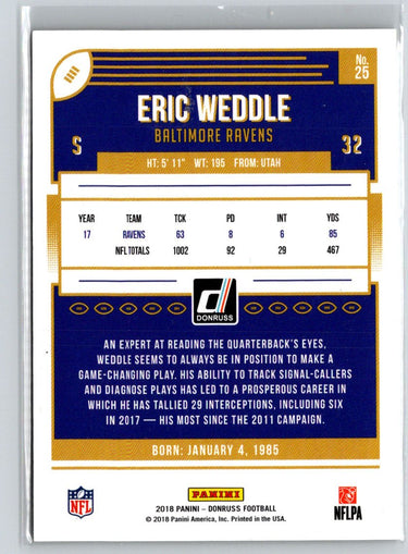 2018 Donruss #25 Eric Weddle Press Proof Gold #/50 G06