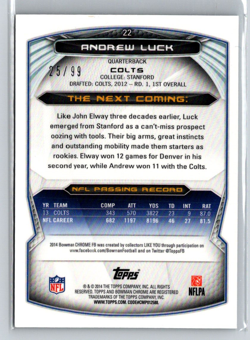 2014 Bowman #37 Andrew Luck Veterans Blue #/99 G06