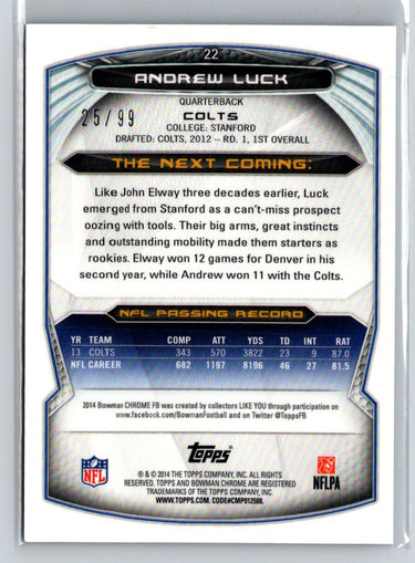2014 Bowman #37 Andrew Luck Veterans Blue #/99 G06