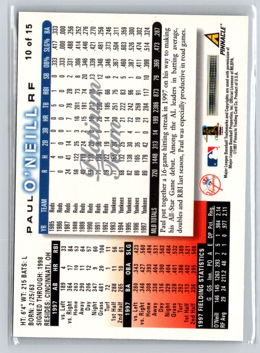 1998 Score New York Yankees #10 Paul O'Neill Platinum Team G07