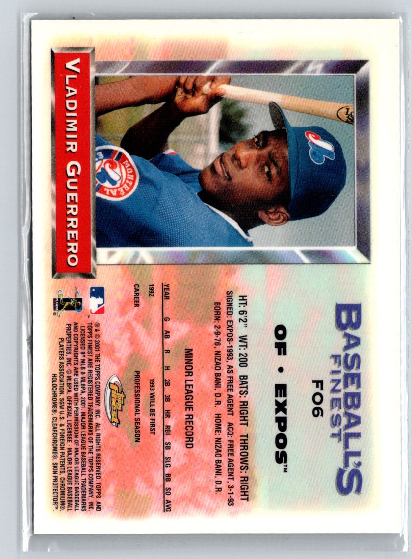 2001 Finest #FO6 Vladimir Guerrero Origins G07