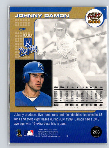 2000 Pacific #203 Johnny Damon Platinum Blue #/75 G07
