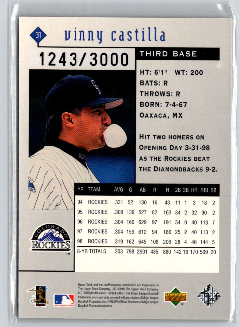 1999 Upper Deck Black Diamond #31 Vinny Castilla Double #/3000 G08
