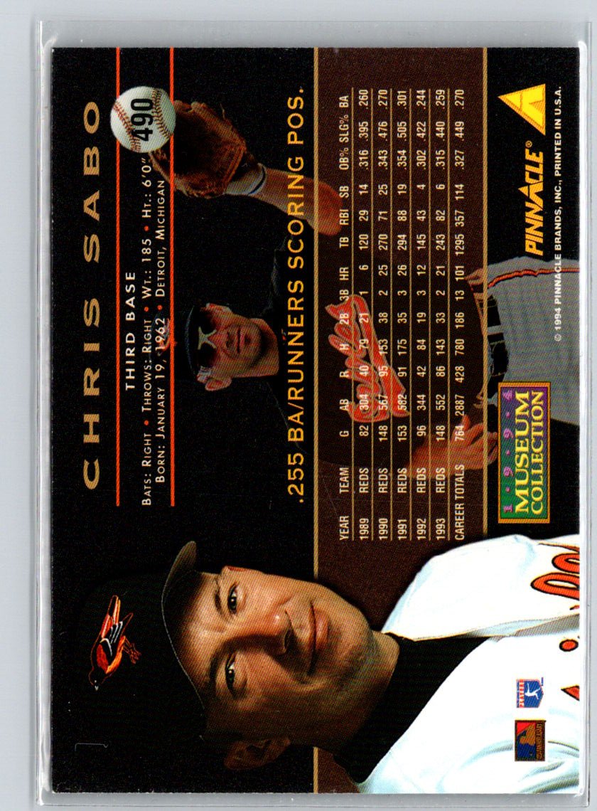 1994 Pinnacle #490 Chris Sabo Museum Collection G08