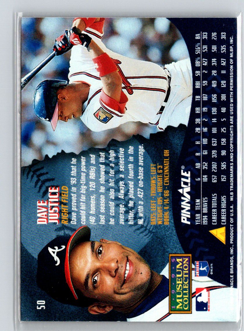 1995 Pinnacle #50 Dave Justice Museum Collection G08