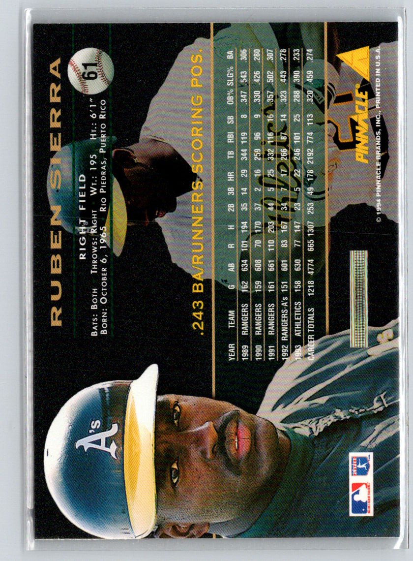 1994 Pinnacle #61 Ruben Sierra Artist's Proofs G08
