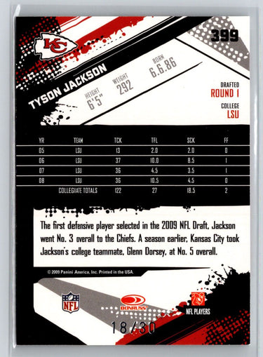 2009 Score Inscriptions #399 Tyson Jackson Red Zone #/30 G08