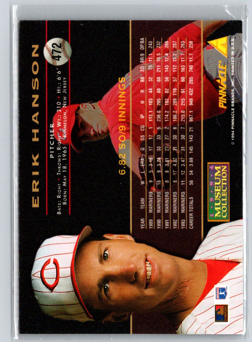 1994 Pinnacle #472 Erik Hanson Museum Collection G08