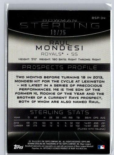 2013 Bowman Sterling #BSP-34 Raul Mondesi Prospects Blue Refractors #/25 G09