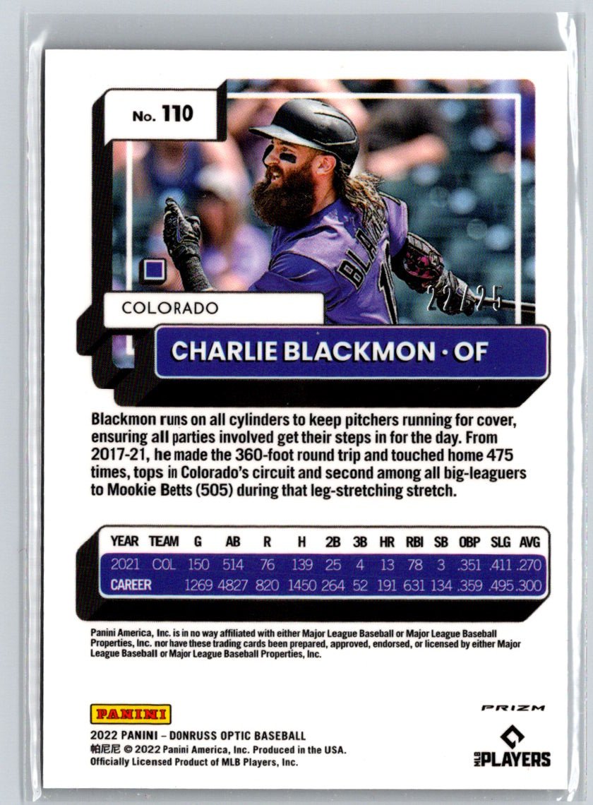 2022 Donruss Optic - Liberty Prizm #110 Charlie Blackmon #/25 G09