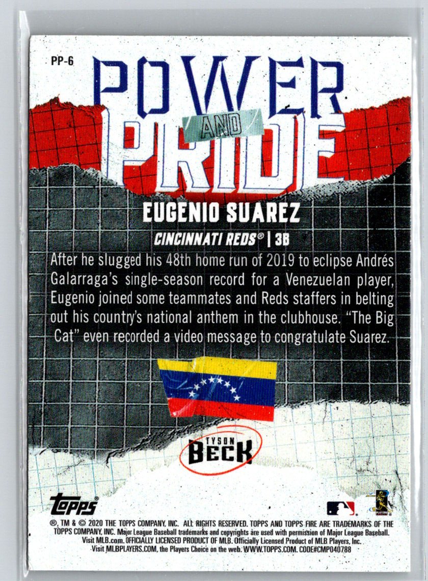 2020 Topps Fire #PP-6 Eugenio Suarez Power and Pride Gold Minted G09