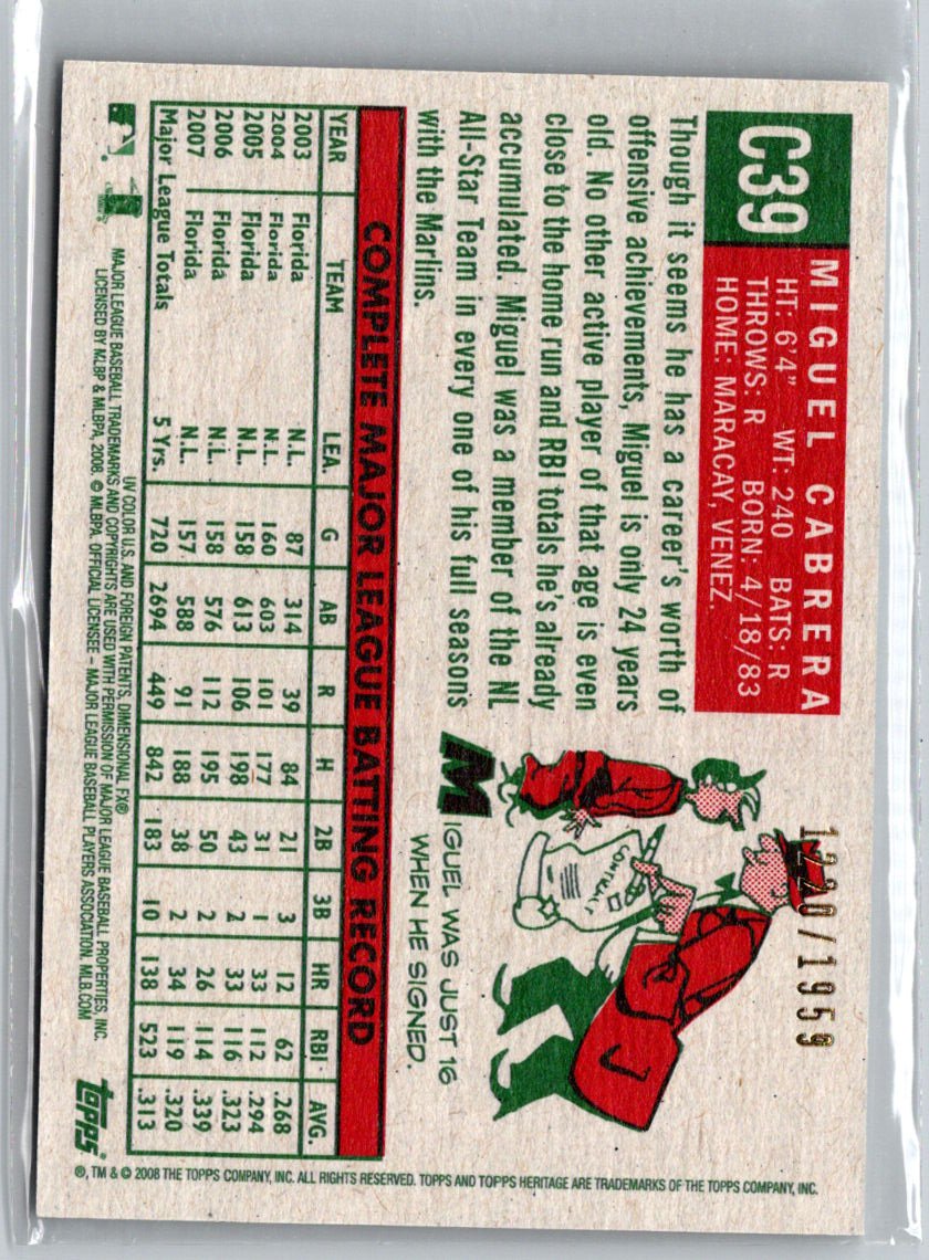 2008 Topps Heritage #C39 Miguel Cabrera Chrome #/1959 G09
