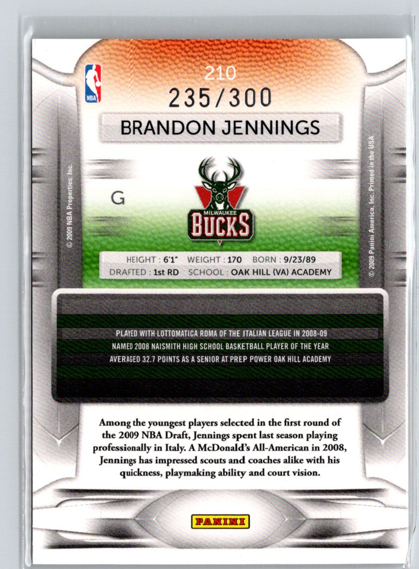 2009-10 Panini Prestige #210 Brandon Jennings Bonus Shots Orange #/300 G10