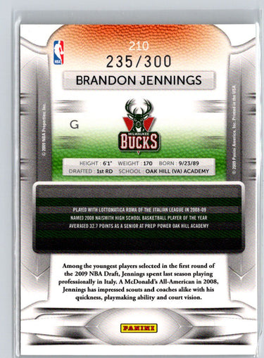2009-10 Panini Prestige #210 Brandon Jennings Bonus Shots Orange #/300 G10
