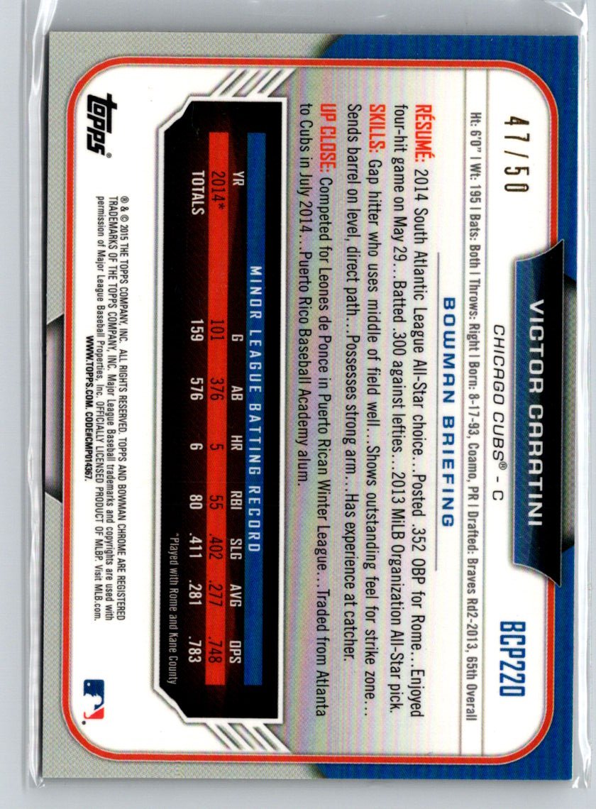 2015 Bowman Chrome #BCP220 Victor Caratini Prospects Gold Refractors #/50 G12