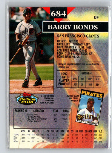 1993 Stadium Club #684 Barry Bonds Members Only G13