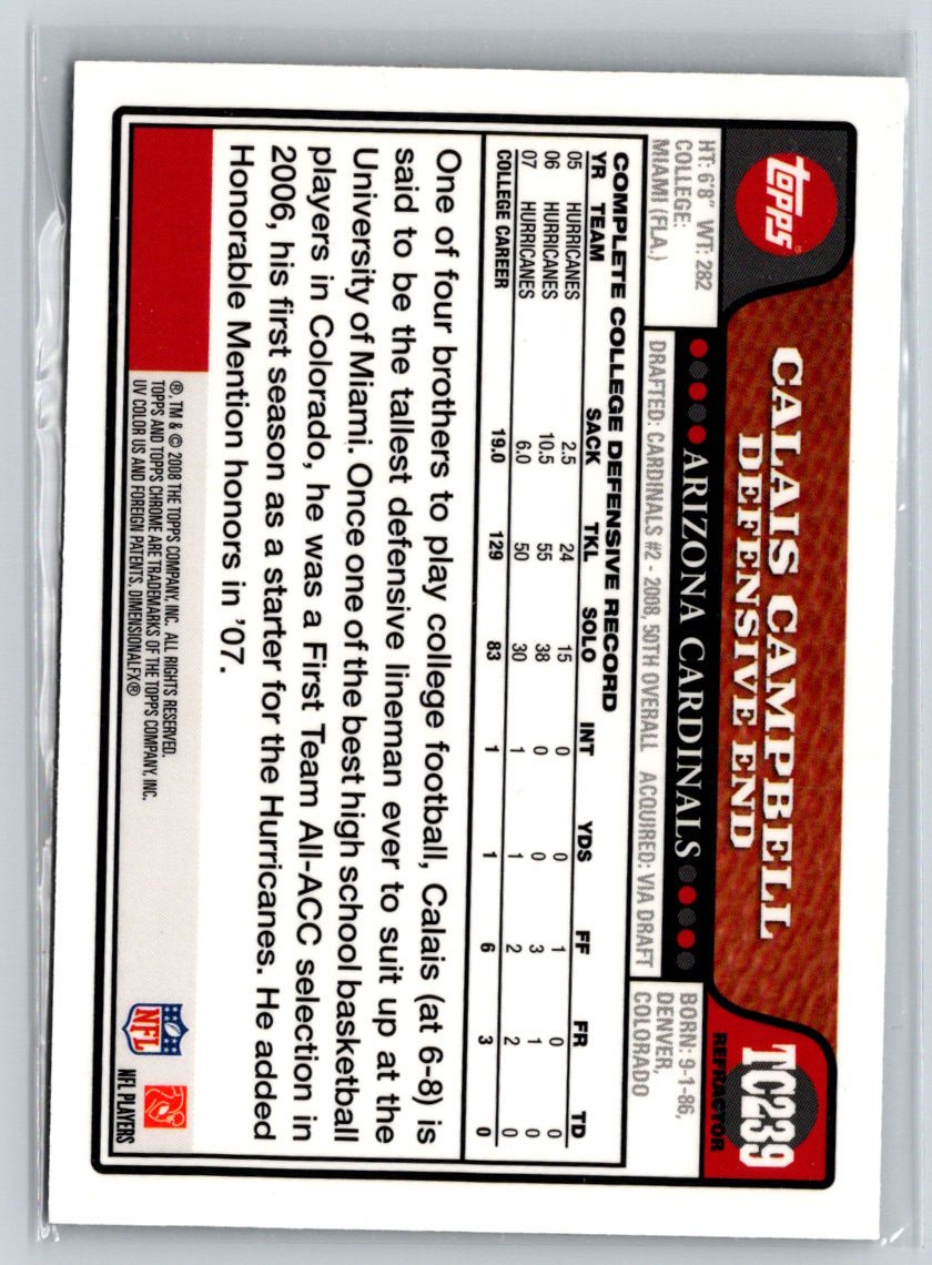 2008 Topps Chrome #TC239 Calais Campbell Refractors G14