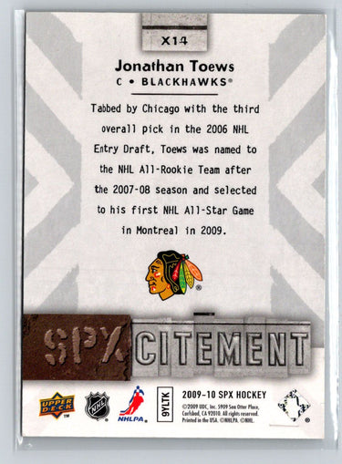 2009-10 SPx #X14 Jonathan Toews SPxcitement #/999 G14