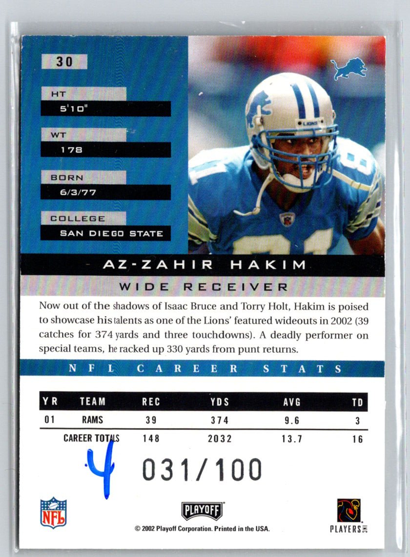 2002 Playoff Honors #30 Az-Zahir Hakim O's #/100 G16