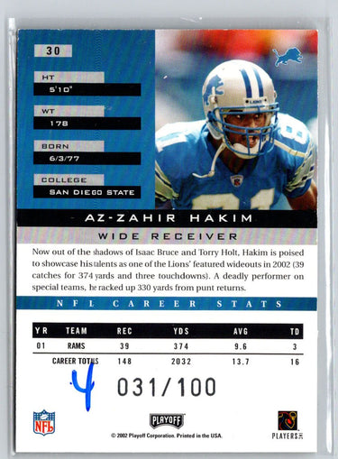2002 Playoff Honors #30 Az-Zahir Hakim O's #/100 G16