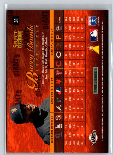 1996 Select Certified #31 Barry Bonds Artist's Proofs G16