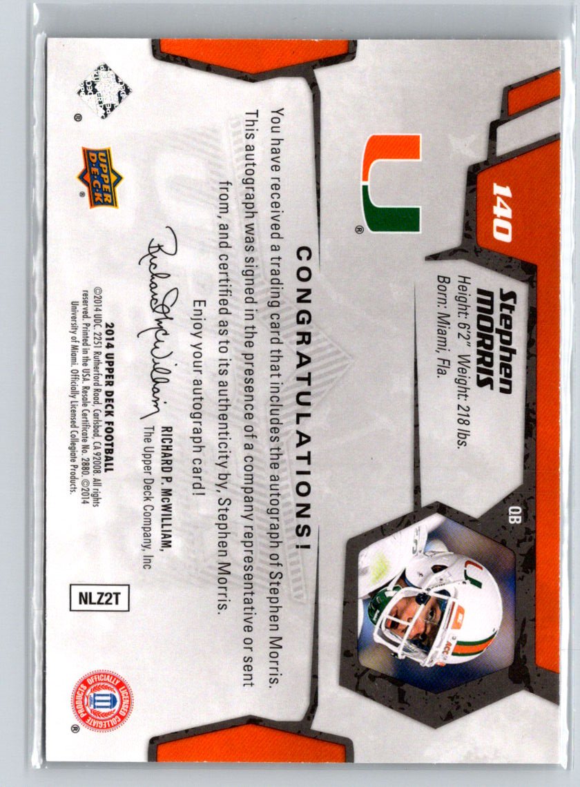 2014 Upper Deck #140 Stephen Morris Rookie Autographs G17
