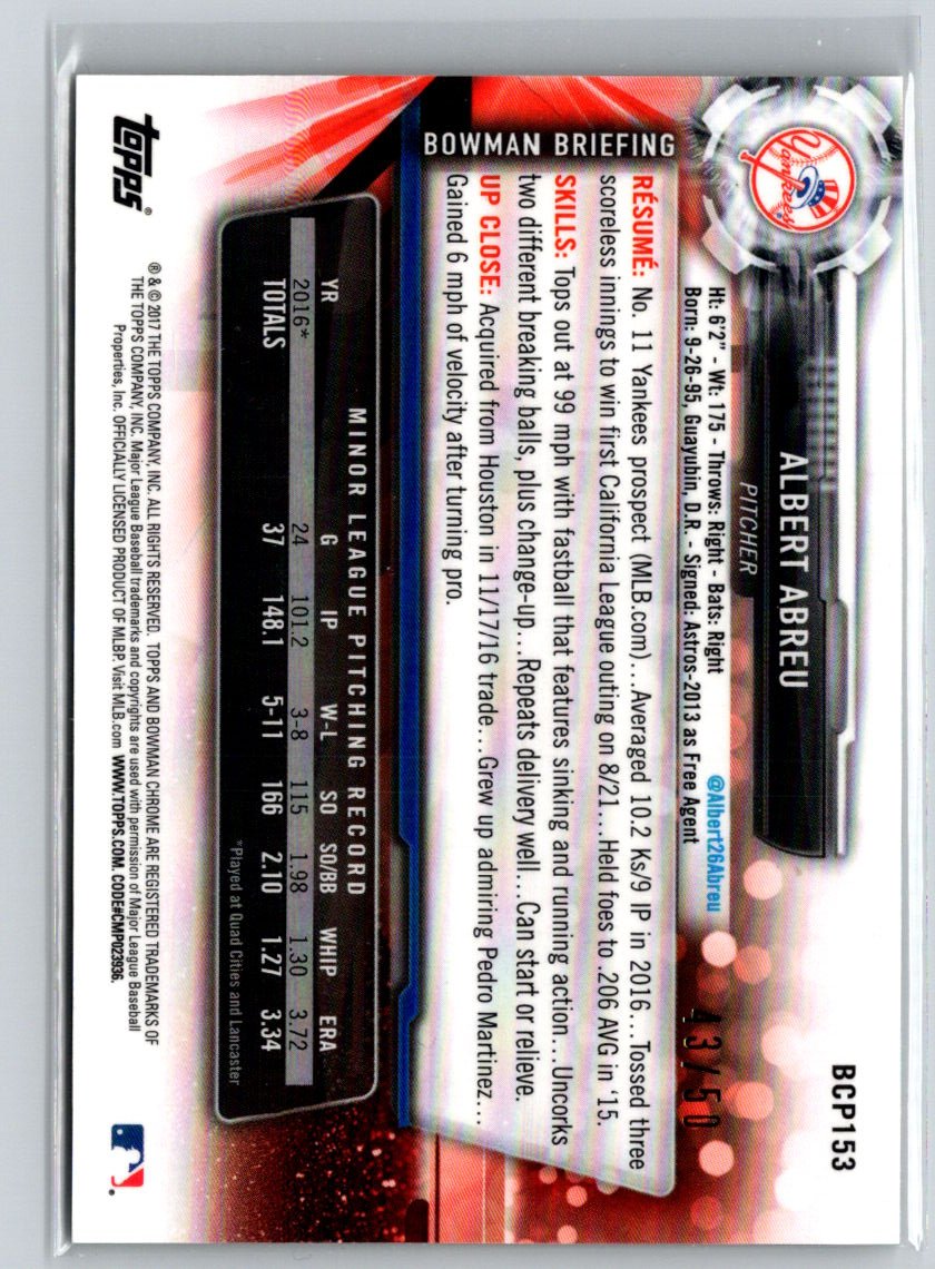 2017 Bowman Chrome #BCP153 Albert Abreu Gold Shimmer Refractor #/50 G18