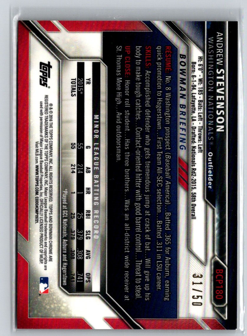 2016 Bowman Chrome #BCP180 Andrew Stevenson Prospects Gold Refractor #/50 G19