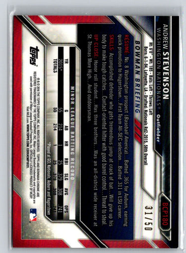 2016 Bowman Chrome #BCP180 Andrew Stevenson Prospects Gold Refractor #/50 G19