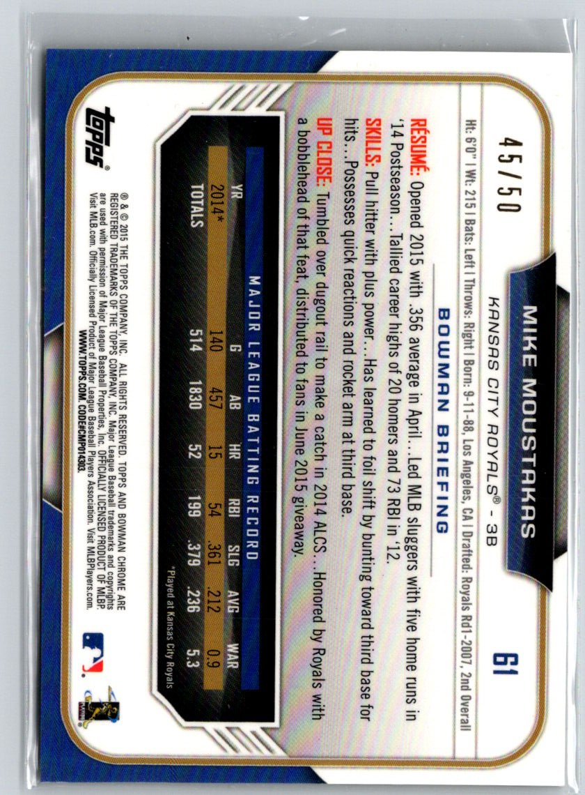 2015 Bowman Chrome #61 Mike Moustakas Gold Refractors #/50 G19