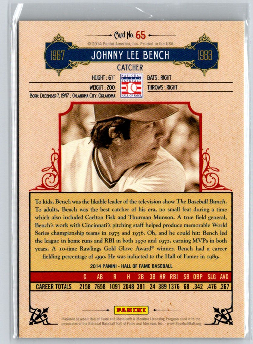 2014 Panini Hall of Fame 75th Year  Red Frame #65 Johnny Bench #/75 G19