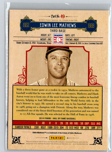 2014 Panini Hall of Fame Red Frame #49 Eddie Mathews #/75 G19